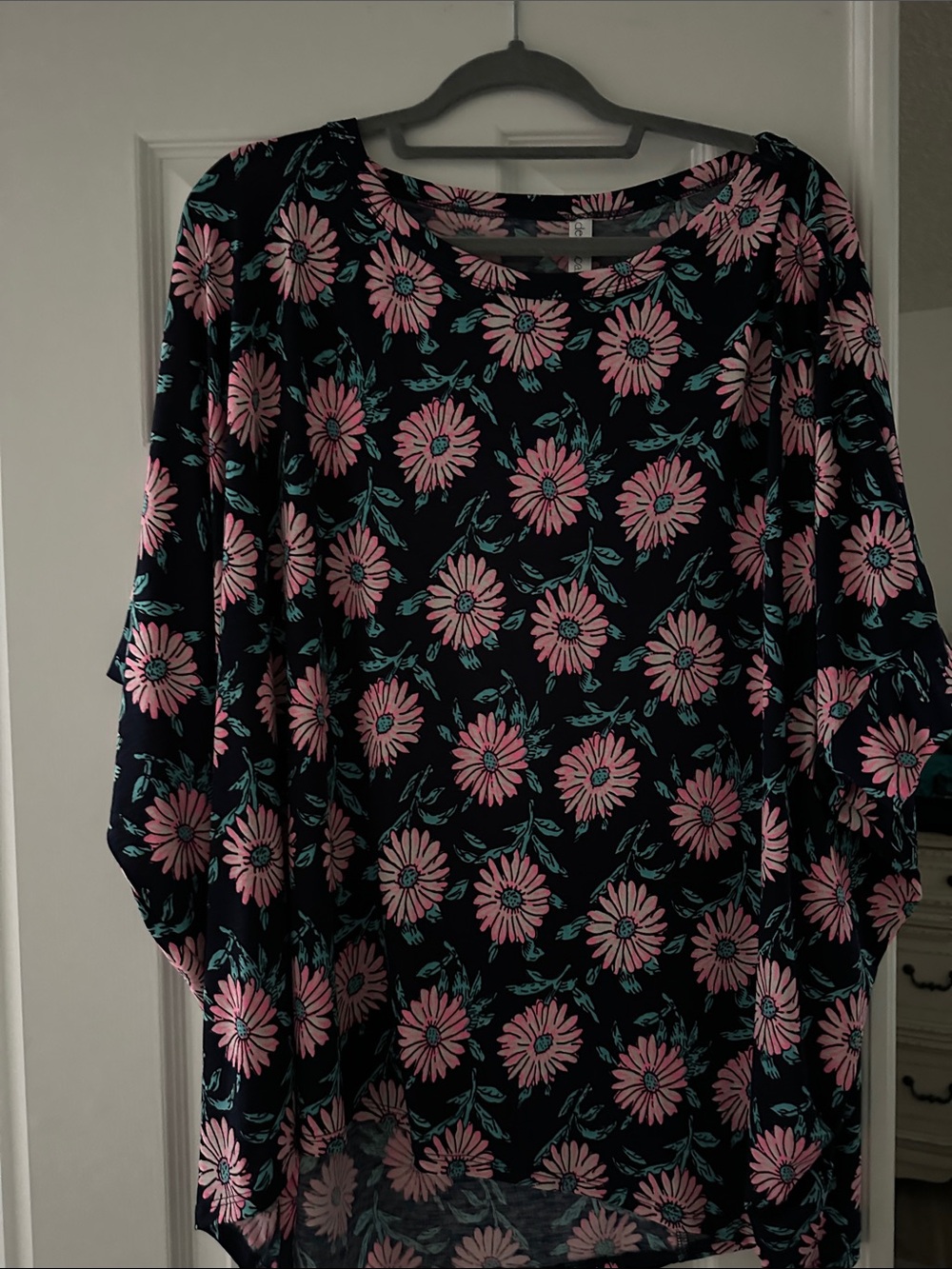 Women's Black Tunic Top with Pink Floral Print